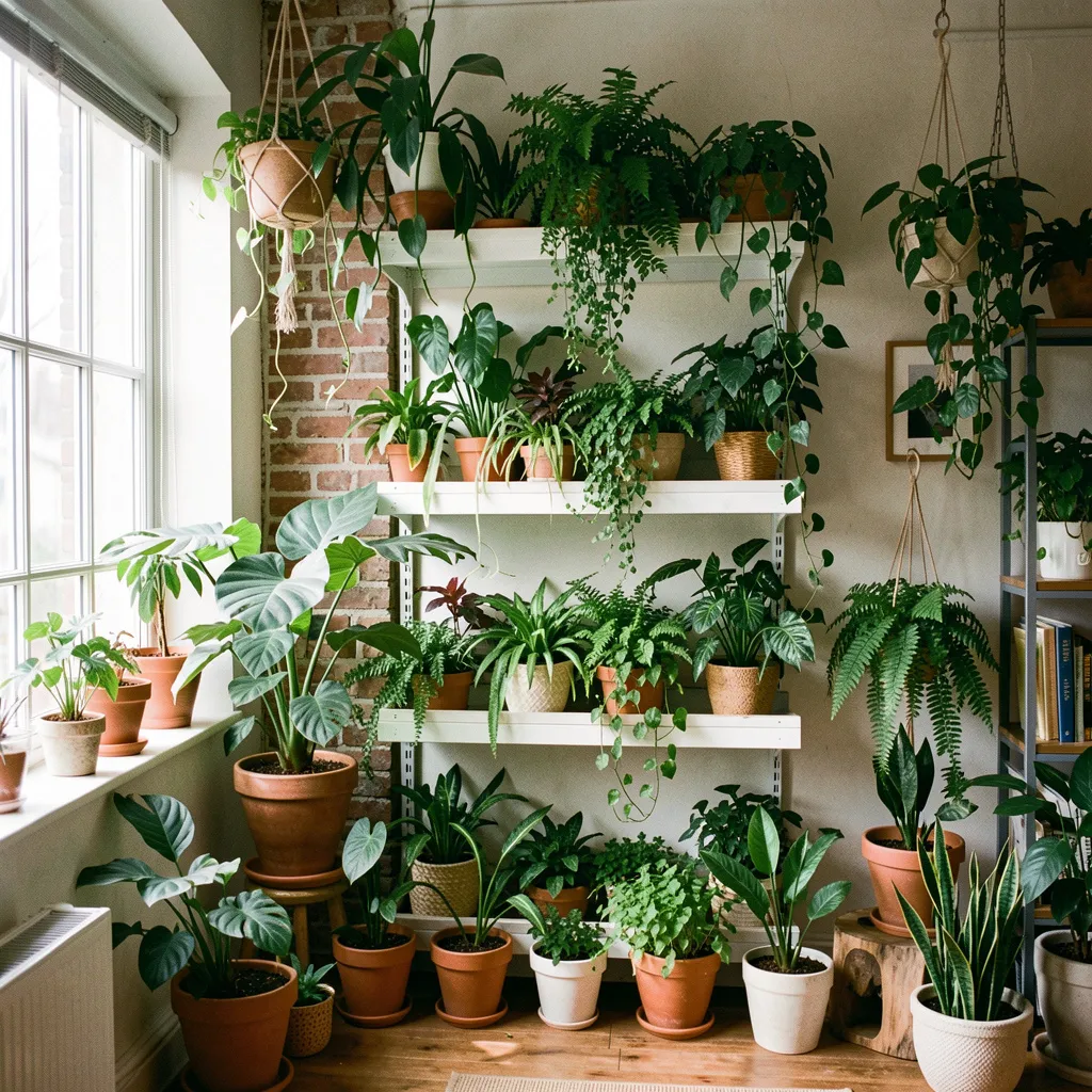 Collection of various plant species in vertical arrangement